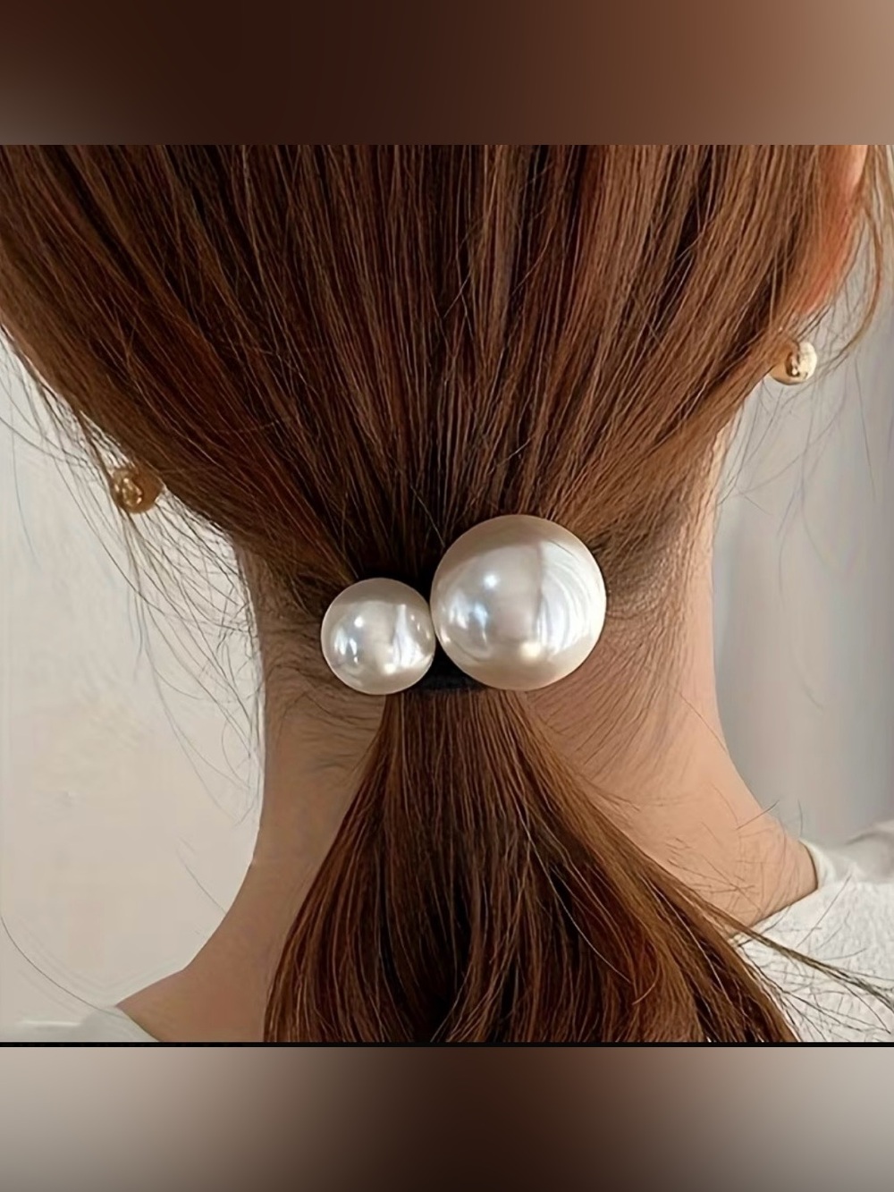 Elegant Pearl Duo Hair Tie - White Pearlescent Accent set of 2